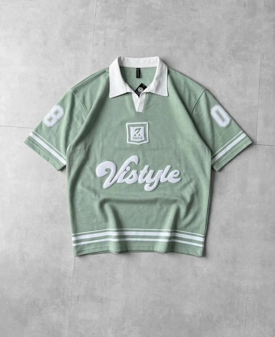 ATISH Men's Sage Green Varsity Embossed Printed Polo T-Shirt