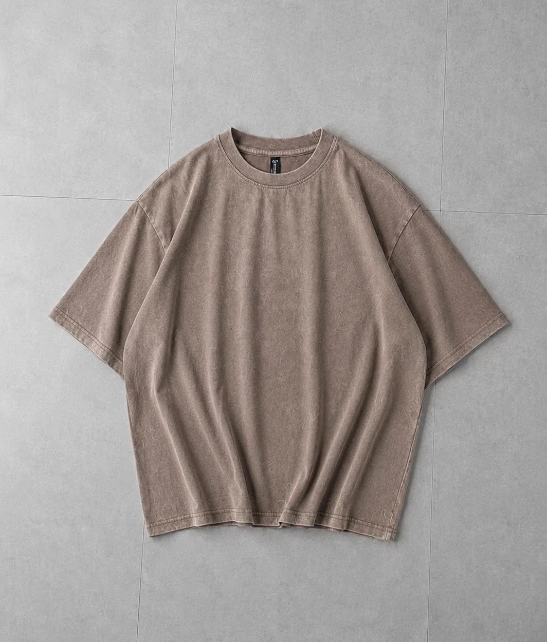 ATISH Acid Wash Drop Shoulder T-Shirt – Premium Cotton Oversized Tee (Stone Taupe)