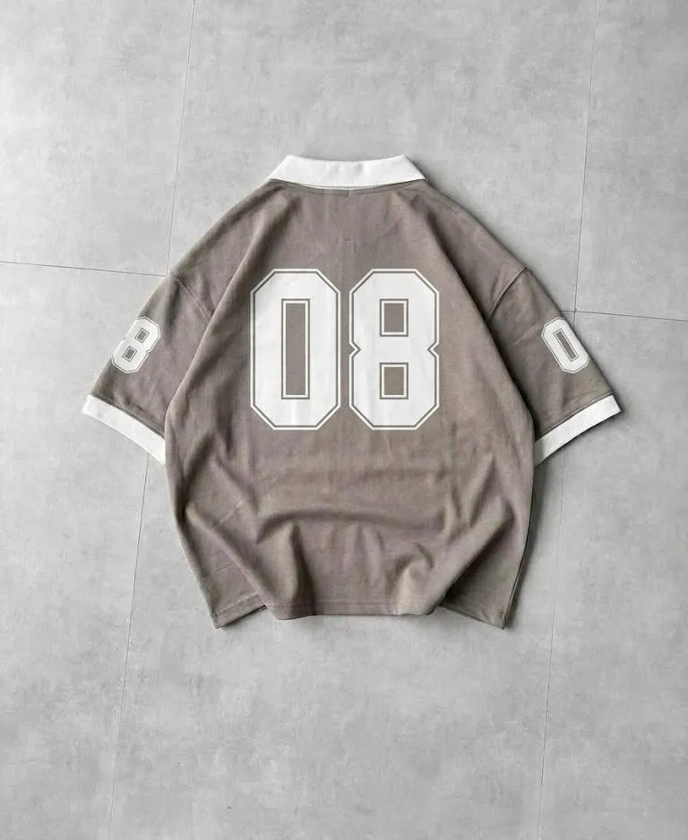 Light Grey Varsity Embossed Printed Polo T-Shirt
