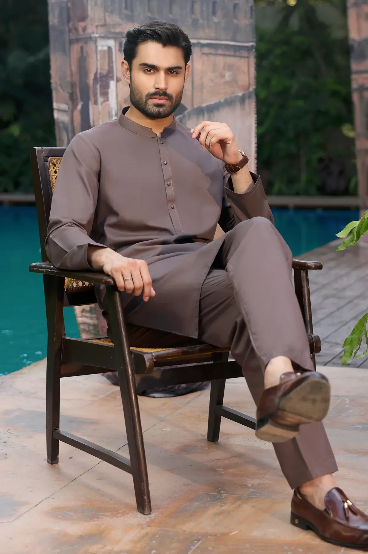 Brown Wash & Wear Kurta Pajama