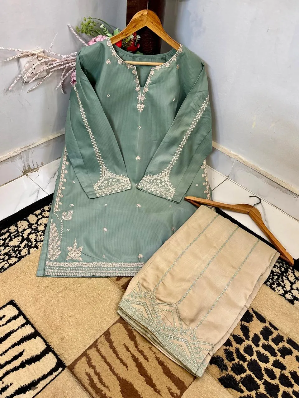Doria Cotton Contrast Embroidered