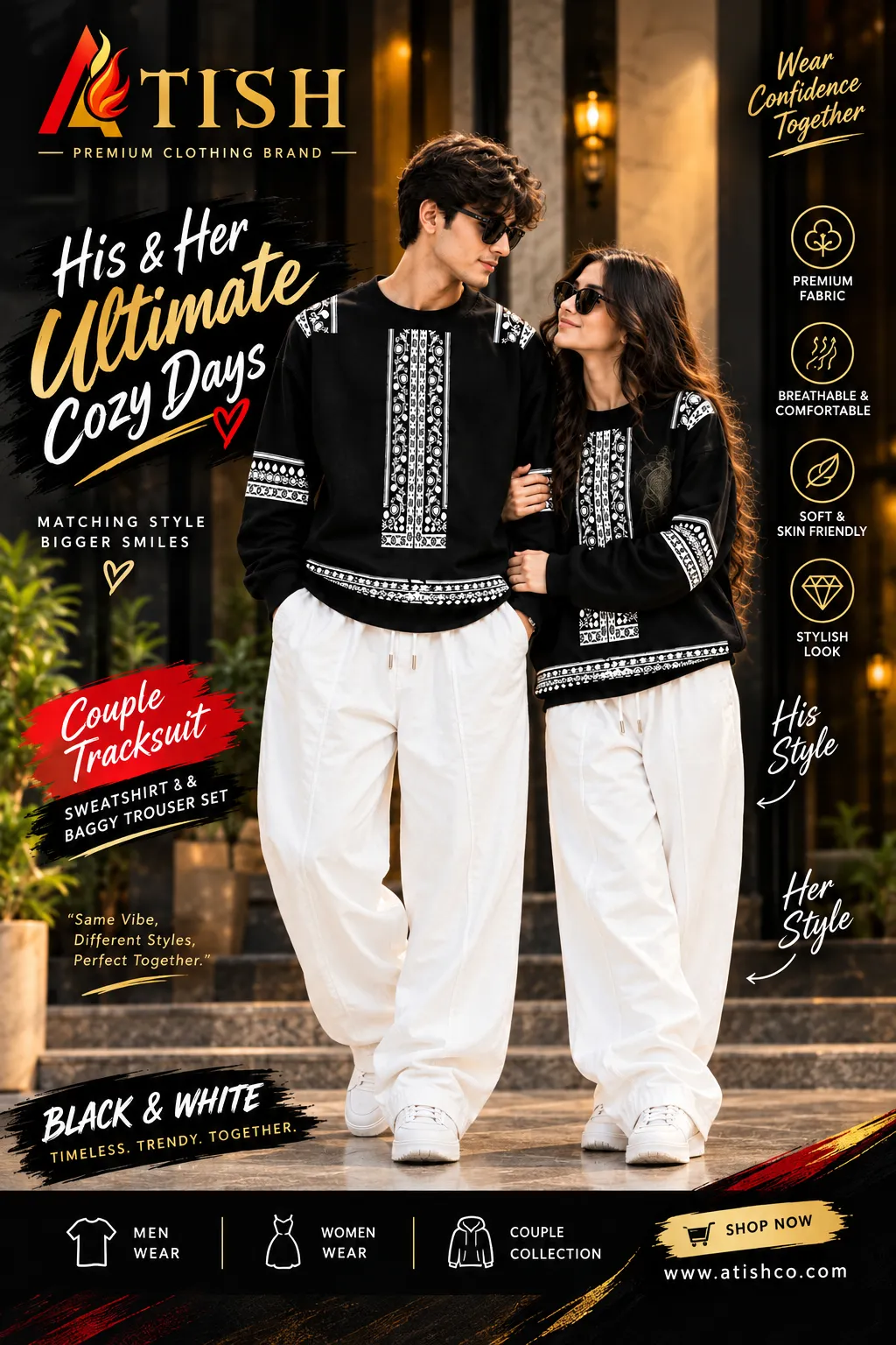 His & Her Cozy Days Deal, Baggy Track dress Sweet shirt + Baggy Trouser Stylish