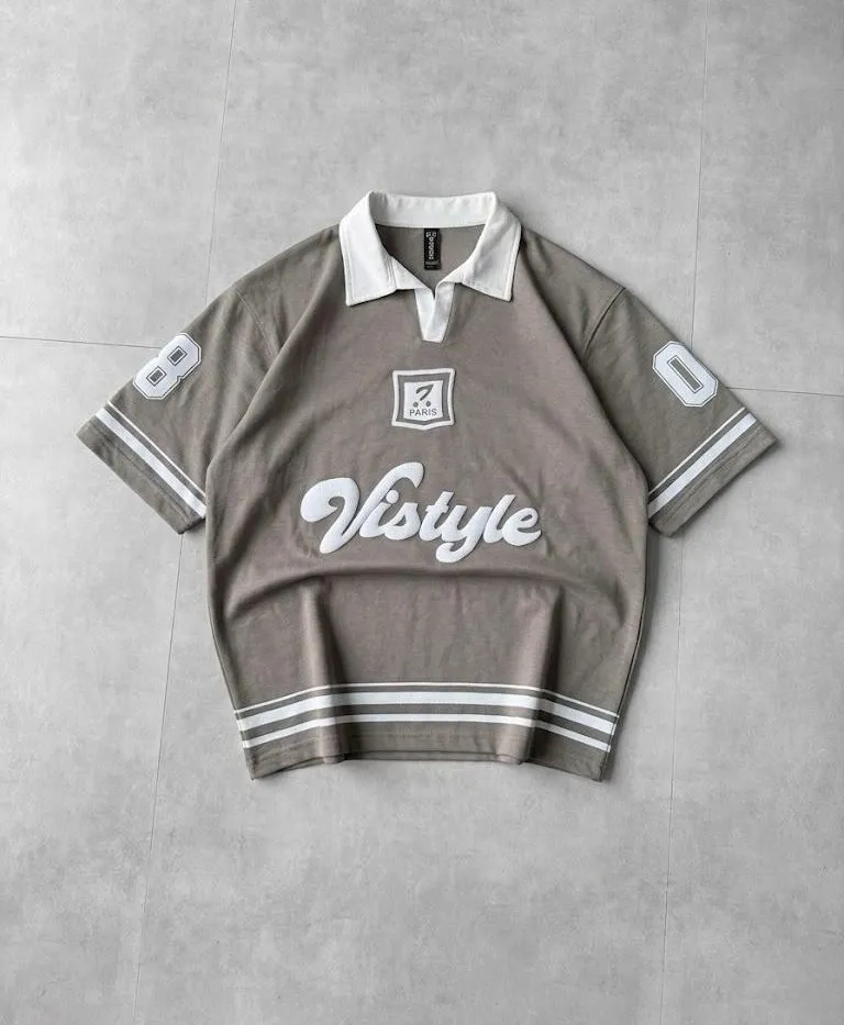 Light Grey Varsity Embossed Printed Polo T-Shirt