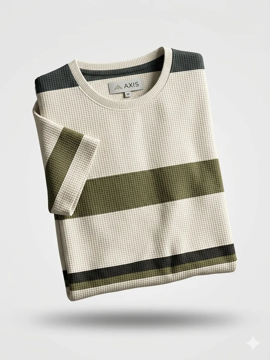 Men’s Cream & Olive Striped T-Shirt – Premium Casual Wear