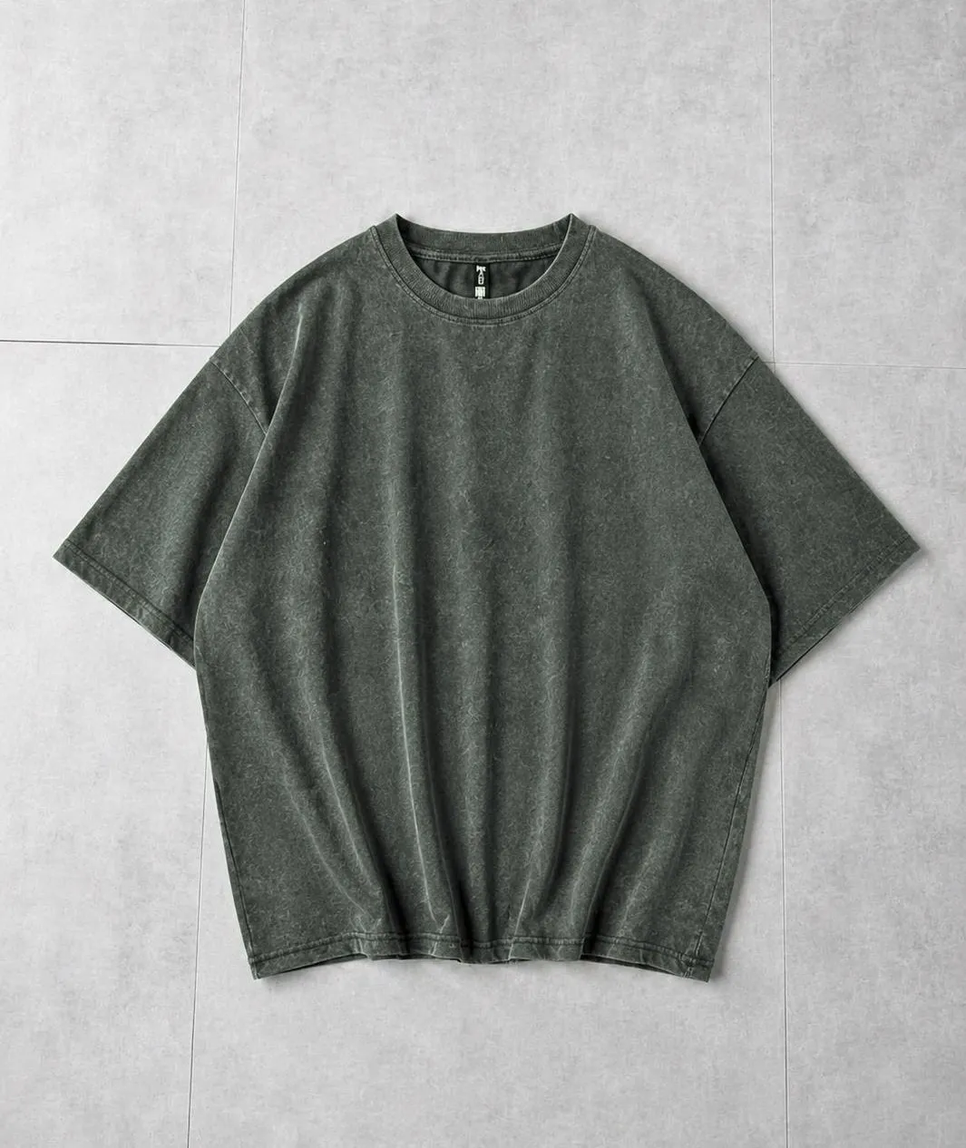 ATISH Acid Wash Drop Shoulder T-Shirt – Premium Cotton Oversized Tee (Olive Grey)