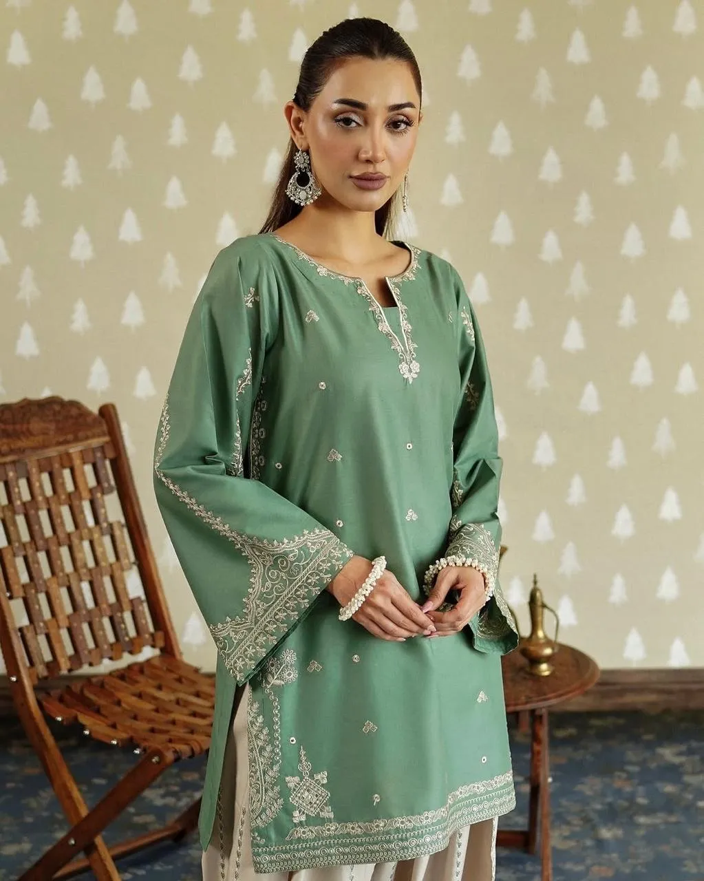 Doria Cotton Contrast Embroidered